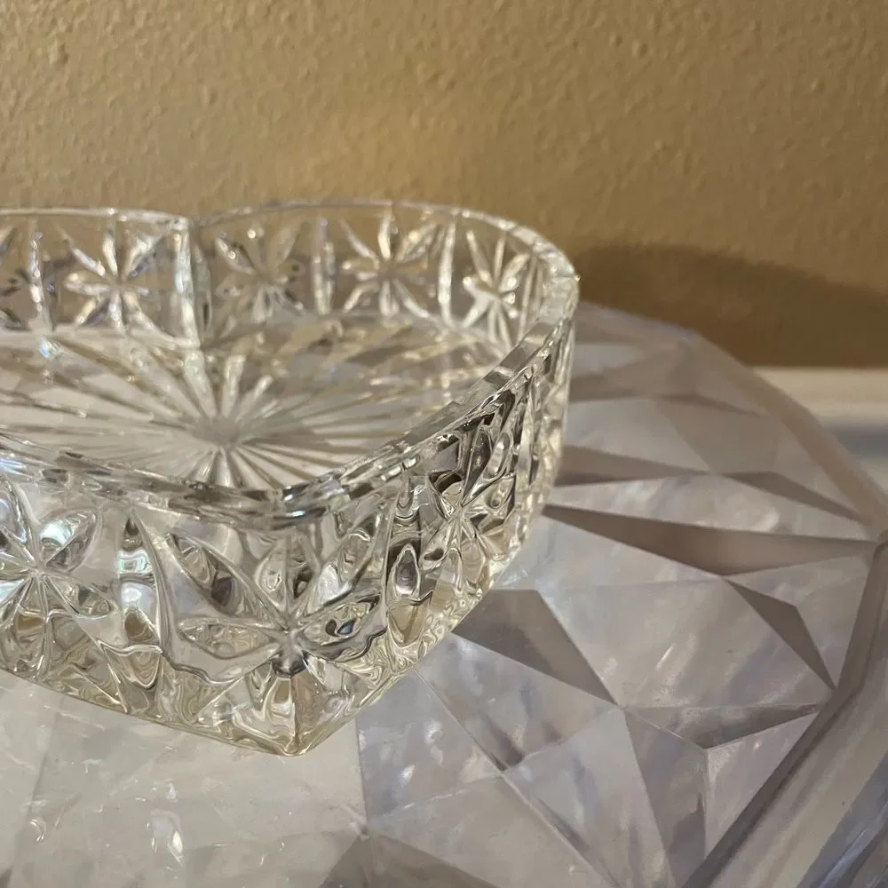 Glass Crystal Large Heart Trinket Box with Lid 7x7 Gorgeous!!